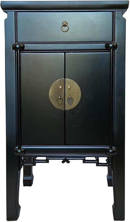 Oriental End Table Antique Black Lacquer