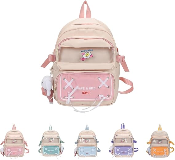Large Capacity Backpack Aesthetic Cute Outdoor 15.6-Inch Laptop Computer Daypack Pink