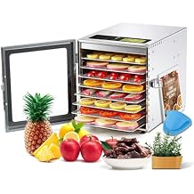 Cercker Food-Dehydrator Machine 8 Stainless Steel Trays, 500W Jerky Dehydrator for Meat, 190oF Mushroom Dryer, 24H Timer Fruits Dryer for Herbs, Veggies, Yogurt & Dog Treats