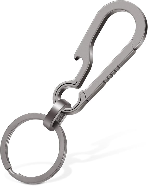 Ouligay Titanium Carabiner Key Ring Bottle Opener Carabiner Titanium Carabiner Key Ring Quick Release Snap Hook Small with Key Ring for Camping Hiking