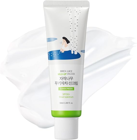 ROUND LAB Birch Juice Mild-up Sunscreen, SPF 50, Mineral Zinc Oxide, for Sensitive Skin, Control Oil and Sebum, Korean Sunscreen, 50ml