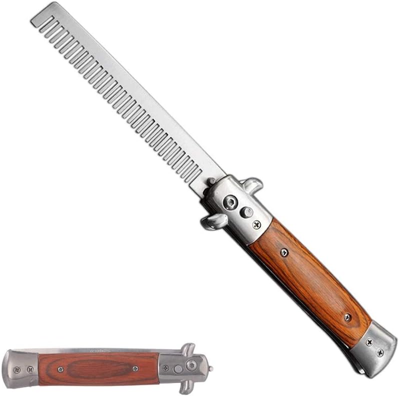Stainless Steel Compact Portable Automatic Switch Folding Comb Mini Size Coarse Tooth Comb Scalp Comb Hair Comb Men Color: Mahogany Handle