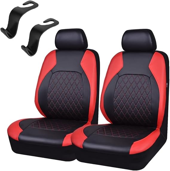 2 Pieces Universal Protective Covers PU Leather Seat Protectors, Car Seat Covers Front Seats Faux Leather, Seat Covers Side Airbag Universal, for Car Seat Front for Most Cars Trucks Vans SUVs (Red)