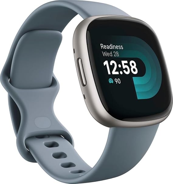 Fitbit Versa 4 Fitness Smartwatch with Daily Readiness, GPS, 24/7 Heart Rate, 40+ Exercise Modes, Sleep Tracking and More, Waterfall Blue/Platinum, One Size (S & L Bands Included)