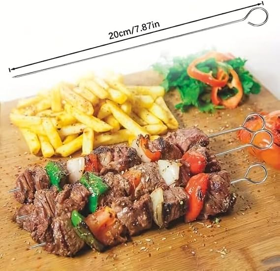 10 Adet Paslanmaz Çelik Mangal Şişi Seti – 20 cm Metal Çöp Şiş ve Izgara Şişleri