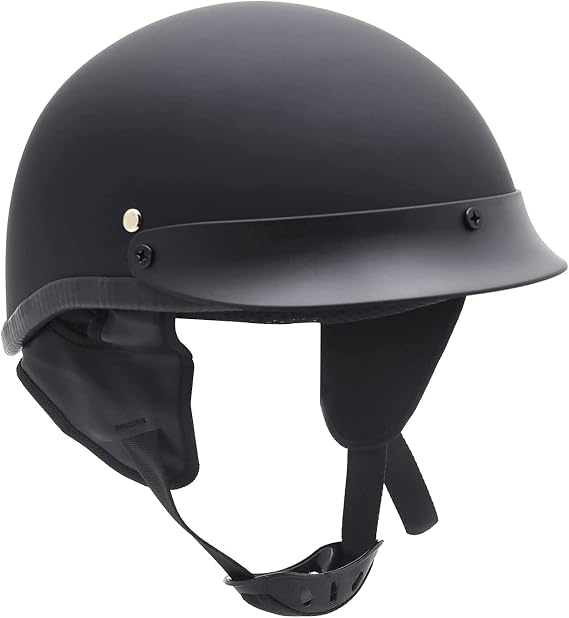 HTTMT MT506-001-L DOT Certified Matte Black Flat Black Compatible with Harley Davidson Half Face Helmet Chopper Cruiser Biker Size L