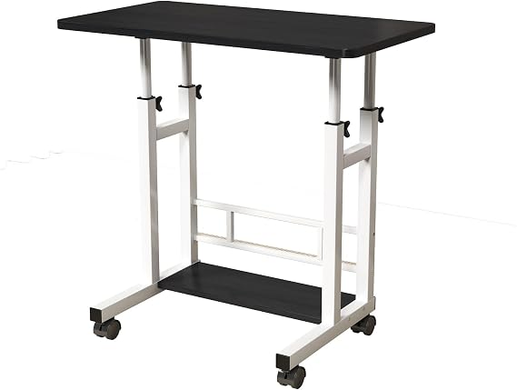 Adjustable Height Mobile Standing Desk, 80.0 cm x 40.0 cm Rolling Laptop Table with Storage Basket, Portable Sit to Stand Workstation with Locking Casters for Small Spaces, Home Office, Treadmill