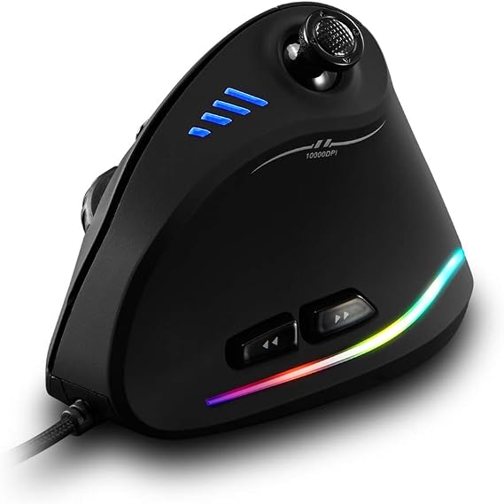zelotes Ergonomic Gaming Mouse with Joystick,10000 DPI(6-Level Adjustable),11 Programmable Buttons,RGB Lighting, USB Optical Wired Vertical Mouse for Office/Gaming/Laptop/PC (Black)