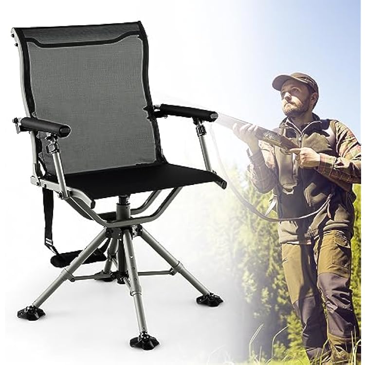 Tangkula Hunting Chair, 360 Degree Silent Swivel Blind Chair with 4 Adjustable Legs, Foot Pads & Armrests, Portable Folding Hunting Chairs for Blinds, Fishing, Camping