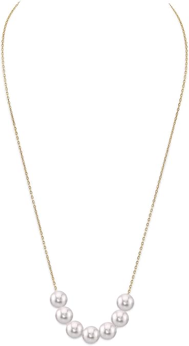 The Pearl Source 14K Gold 7.5-8.0mm Round White Japanese Akoya Pearl Tincup Celeste Necklace for Women