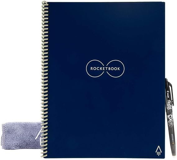 Rocketbook Reusable Digital Notebook - Smart Notepad A4 Blue - Wirebound Note Book To Do List Pad, Dotted Paper with Frixion Erasable Pen and Wipe, Office Gadget App Reduce Paper Waste