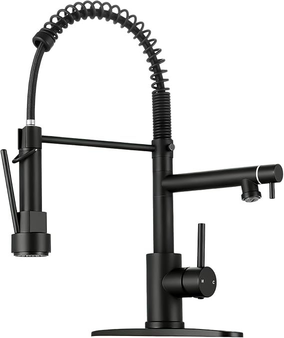Kitchen Faucet with Pull Down Sprayer, 2-Spout, Matte Black