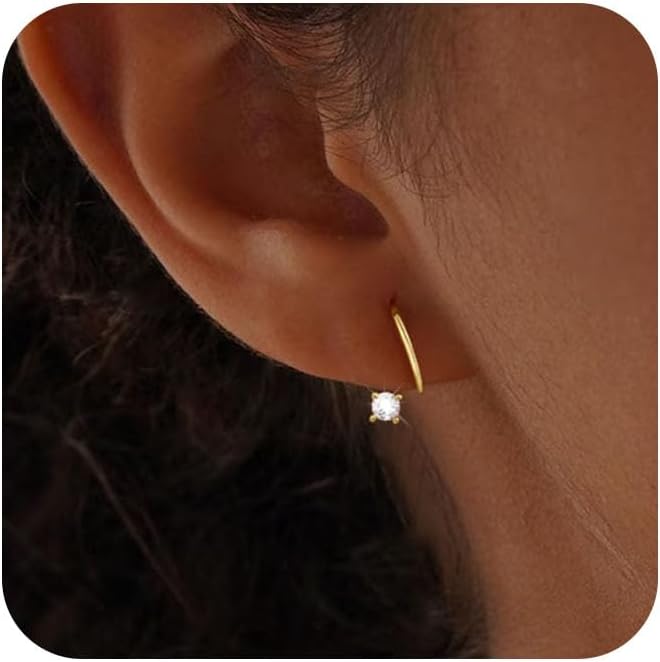 14K Gold Plated Earrings for Women Dainty Hypoallergenic Diamond Hoop Earring Minimalist Sparkly Cubic Zirconia Earrings Jewelry for Gifts