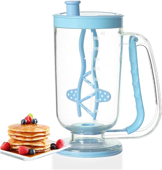 Koja Pancake Batter Dispenser with Mixer - No-Drip Squeeze Batter Tool | Great for pancakes, waffles, crepes, muffins, and cupcakes. Built-in mixer blends batter smooth.