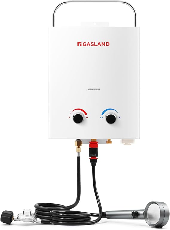 GASLAND 1.32 GPM Portable Gas Tankless Water Heater,Outdoor Propane Camping Water Heater, 5L, White, AS132