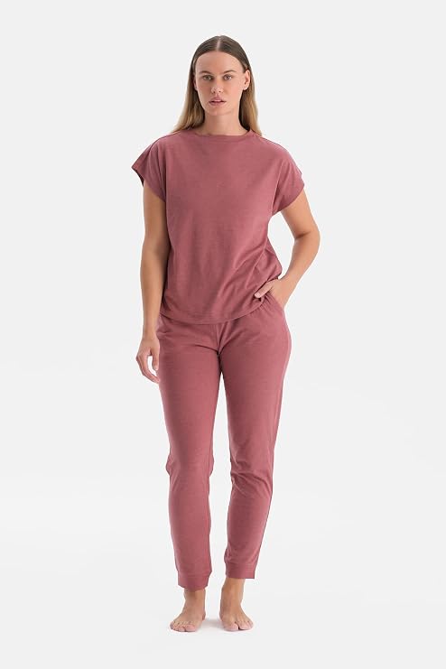 Dagi Kadın Pijama Takımı Kısa Kollu Tişört Pantolon Kiremit
