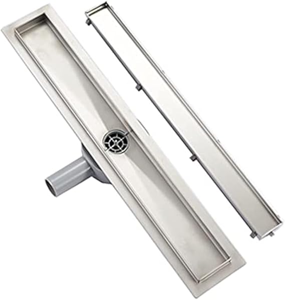 Linear Shower Drain L 70cm,Stainless Steel,2in1 Tile Insert Floor Drain Complete Set ，Shower Drain 360 ° rotatable Siphon with Odor Stop and Hair Strainer ，Drain Channel Extra Flat