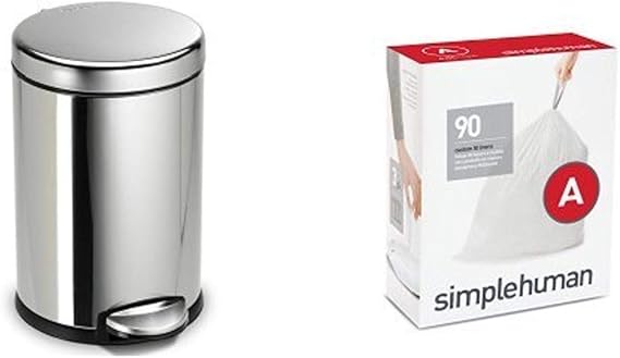 simplehuman 4.5 litre round step can fingerprint-proof polished stainless steel + code A 90 pack liners