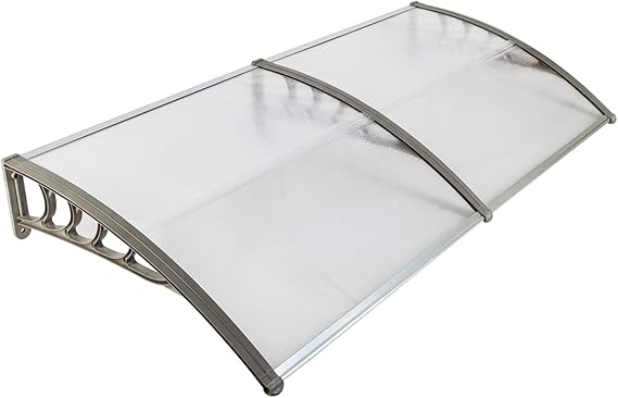 Window Awning Door Canopy 77 x 38 inches Patio Awnings Outdoor Polycarbonate Cover Front Door Patio Curtains UV Rain Snow Sunlight Protection Household Application Hollow Sheet (Clear and Gray)