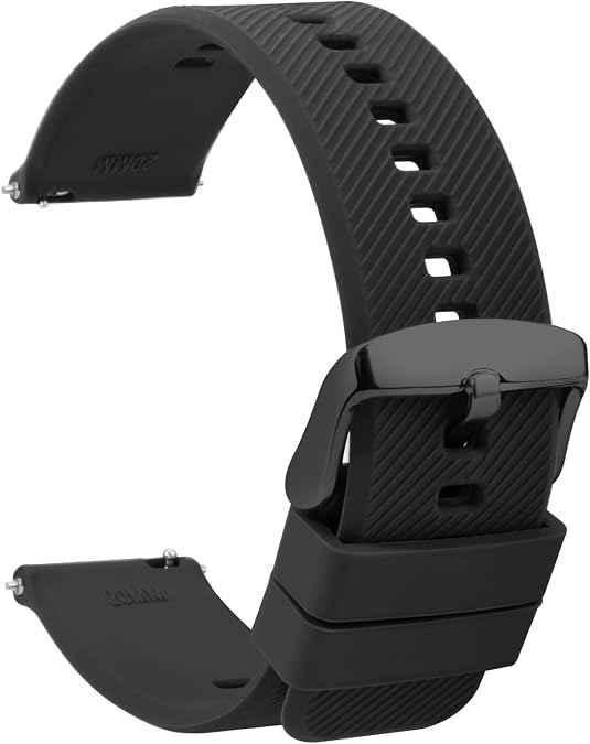 TStrap Silicone Watch Bands Rubber - Black Quick Release Watch Straps Soft - Waterproof Military Watch Strap for Men Women - for Smart Watches Bracelet Replacement 18mm 19mm 20mm 21mm 22mm