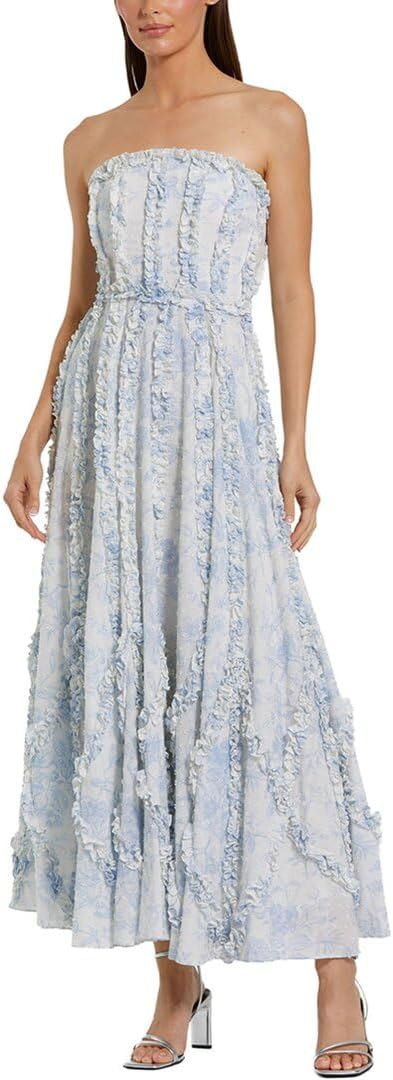 A-line Ruffle Floral Cotton Midi Dress by Mac Duggal