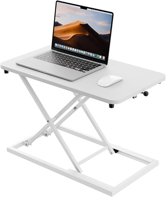 Standing Desk Converter 24 Inch, Height Adjustable Sit to Stand Desk Riser, Ergonomic Desktop Workstation for Laptop and Single Monitor, Home Office Computer Desk Riser-White