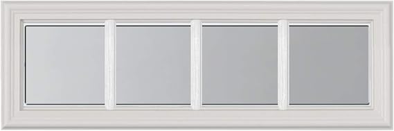 Modern Farmhouse Style Rain Pattern Obscured Privacy Glass for Exterior Door - Double Pane - 24" x 8" White Frame in 4 Grid Pattern