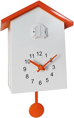 Wall Clock,Modern Cuckoo Wall Clock Telling for Time Hanging Clock Timer Bird House Art Home Living Room Kitchen Office Decoration, 2025cm, Orange