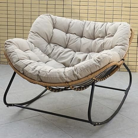 Rocking Chair, Oversized Wicker Egg Patio Rocker with Padded Cushion, Indoor & Outdoor Lounge Chair for Front Porch, Living Room, Garden