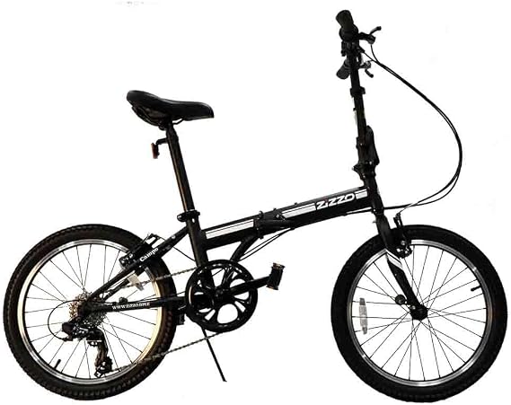 ZiZZO Campo 20" Folding Bicycle with 7 Speed Adjustable Stem and Lightweight Frame Black