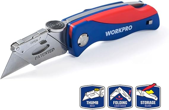 WORKPRO WP211006 Ağır Hizmet Paslanmaz Çelik Gövde Katlanır Rötuş Maket Bıçağı + 6 Adet Yedek Bıçak