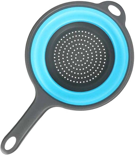 Kitchen Foldable Silicone Strainer Colanders, Collapsible Colanders with Handles, Space-Saver Folding Strainer Colander for Draining Pasta, Vegetable (Blue)