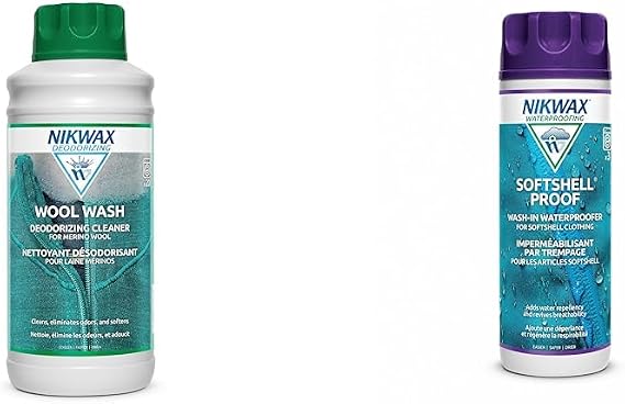 Nikwax Wool Wash 1000ml and Softshell Proof Wash-In Bundle for Merino Wool and Softshells