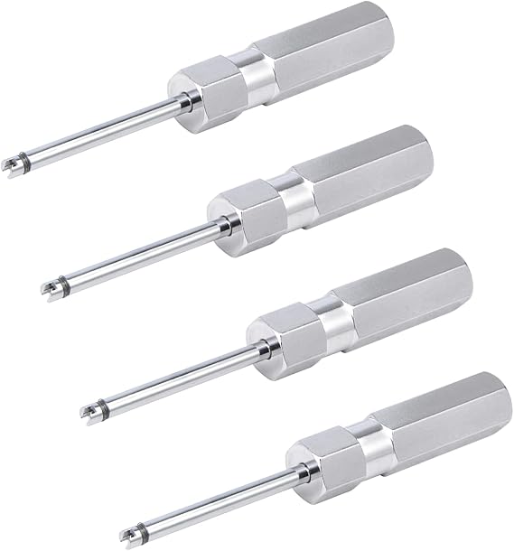 Valve Core Removal Tool 4Pcs Tire Valve Stem Remover Kit for Schrader | Fits Car Truck Motorcycle Bicycle Tires Steel Aluminum Magnetic Tip Easy Core Removal Compact Portable Maintenance Tool