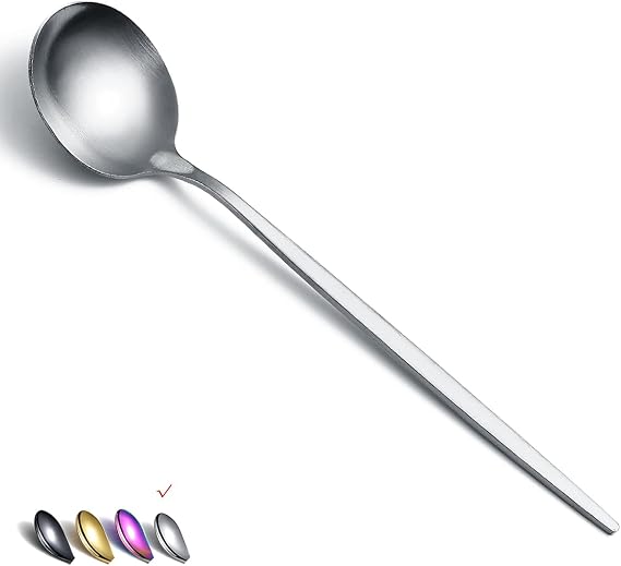 Homquen Dinner Spoons 6 Piece, 8.1'' Stainless Steel Tablespoons, Soup Spoons, Dessert Spoons, Spoons Silverware for Home, Kitchen or Restauran,Dishwasher Safe (Matt Silver-8.1 Inch)
