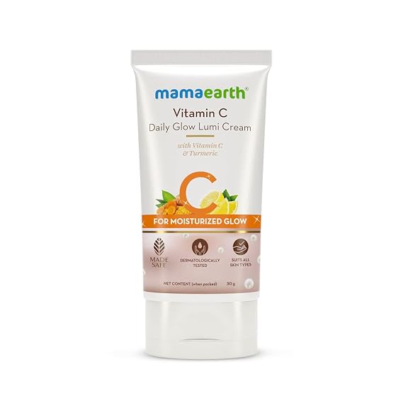 Mamaearth Vitamin C Daily Glow Lumi Face Cream | Moisturized Skin with Highlighter Like Glow | Relieves Dullness & Revives Natural Radiance | Lightweight & Non Sticky | 1.06 Oz/30g