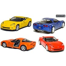 KiNSMART 2007 Corvette Z06 5inch 1:36 Scale 5 Inch Die Cast Metal Model American Muscle Toy Car. Pullback Action Set of 4