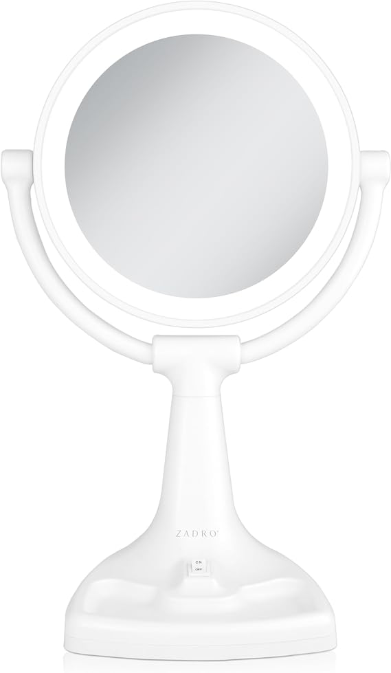 Zadro Eleganze Bright Lighted Makeup Mirror with Magnification and Storage Tray (10X/1X / 11 in Wide x 17.5 in Tall/White)