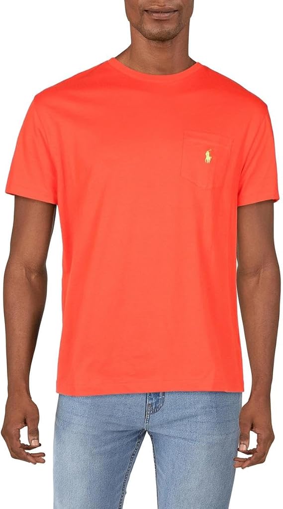 POLO RALPH LAUREN Men's Classic-Fit Jersey Short-Sleeve Pocket Tee 100% Cotton (Tomato, Medium) Red