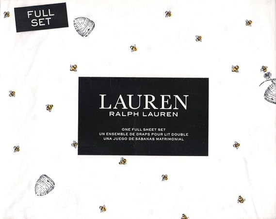 Lauren Ralph Lauren Bee Beehive 4 pc Full Sheet Set Black Grey Yellow on White