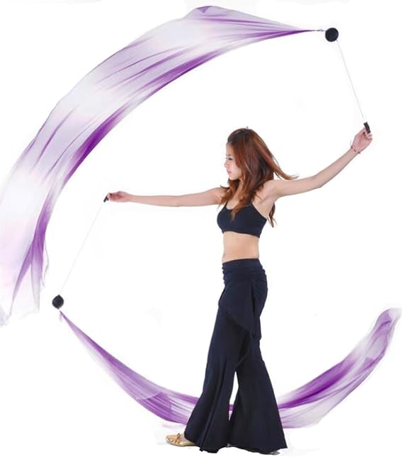 2Pcs Silk Veils Poi Chain Balls Women Belly Dance Poi Streamer Throw Ball Stage Props