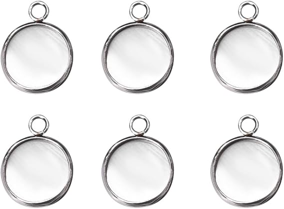 LANBEIDE 50-Pc Stainless Steel Bezel Pendant Trays with 12mm Base