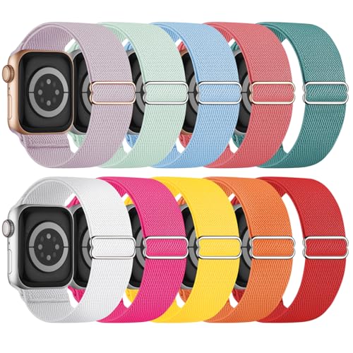 10 Pack Stretchy Bands Compatible with Apple Watch Band 40mm 38mm 41mm 42mm 44mm 45mm 46mm 49mm Women Men, Water-Resistant Solo Loop Elastic Sport Straps for iWatch Series 11 10 9 8 7 6 5 4 3 SE Ultra