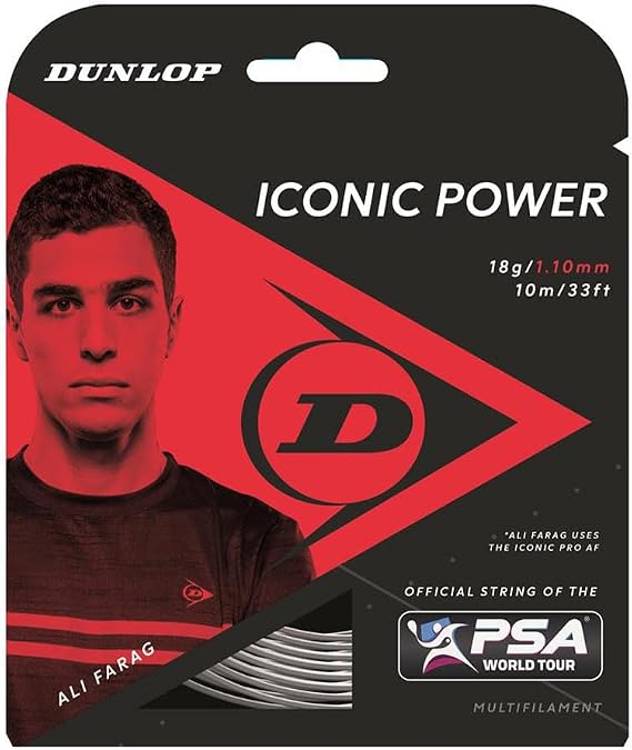 Dunlop Sports Iconic Power Squash String, 18G, Black, 32' Set