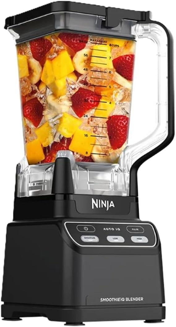Ninja BN401-A Nutri Pro Compact Personal Blender, Auto-iQ Technology, 1100-Peak-Watts, for Frozen Drinks, Smoothies, Sauces & More, With To-Go Cups & Spout Lids, Gray