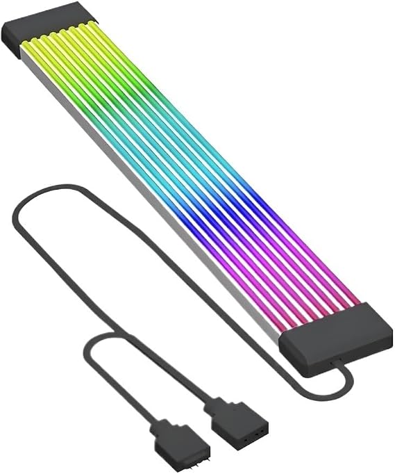 5V 3Pin ARGB Illuminated Strip 8/24-Pin PC Motherboard Graphics Card Power Supply Extension Cable(Black X8)