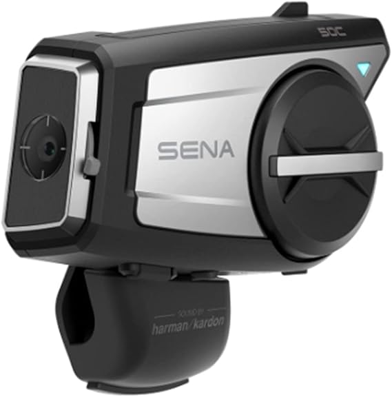 Sena 50C Motorcycle Communication & 4K Camera System with Sound by Harman Kardon Integrated Mesh Communication Headset with Premium Microphone & Speakers,Black