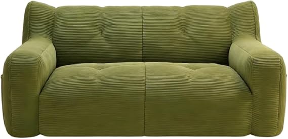 Plus Size Double Lazy Sofa Chair 2-Seater Corduroy Lounge Couch (115x65x50cm), 4 Color Spacious Soft Upholstered Loveseat for Living Room Bedroom Balcony (Green)