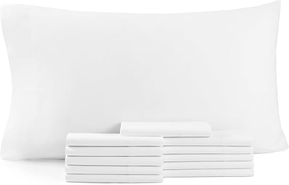 Arkwright Bulk Queen Pillowcases - Pack of 12, 100% Cotton Sateen Standard Size Pillow Cases with Envelope Closure, Extra Soft Bedding Essentials for Hotels, Guests, and Vacation Rentals, White