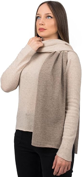 Dalle Piane Cashmere Womens 100% Cashmere Bicolor Scarf | Soft warm scarf, 13x67in, fall and winter, pure cashmere, cozy gift for women, lovely present, Made in Italy